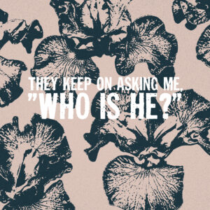 Travail de retouche photo sur base d'iris de sibérie avec la phrase "They keep on asking me who is he ?" issu de la musique OMG de Newjeans