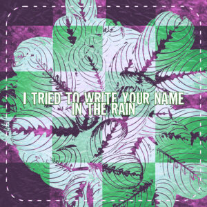 Travail de retouche photo sur base de caladium avec la phrase "I tried to write your name in the rain" issu de la musique Daddy issues de The Neighbourhood